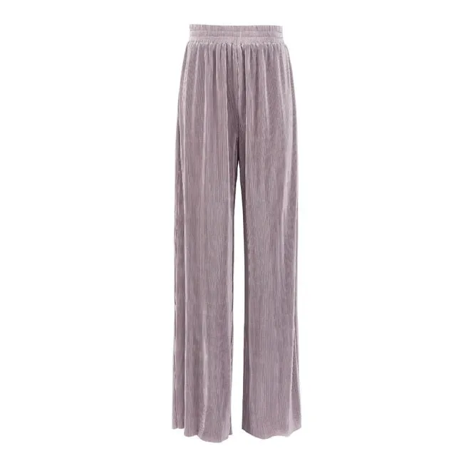 Pleated Wide Leg Pants Women Casual Loose Trousers Office Long Pants