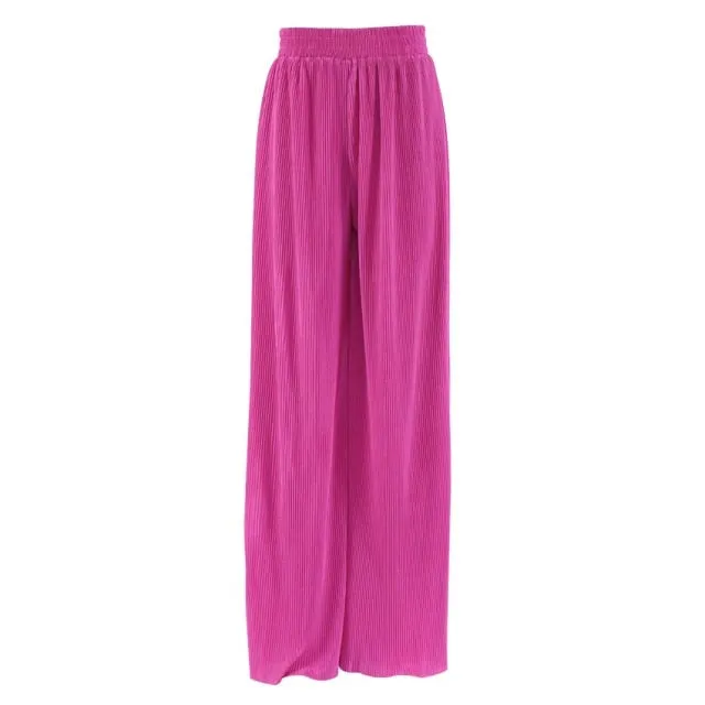 Pleated Wide Leg Pants Women Casual Loose Trousers Office Long Pants