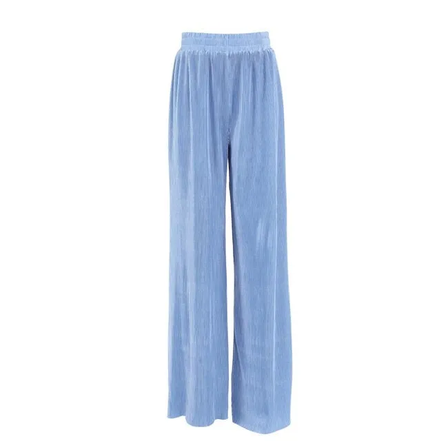 Pleated Wide Leg Pants Women Casual Loose Trousers Office Long Pants