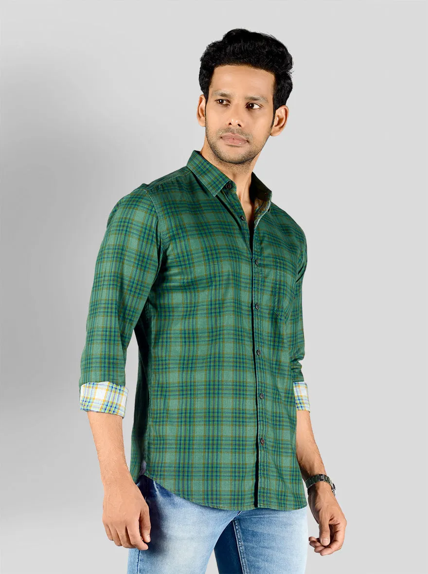 Posy Green & Blue Checked Slim Fit Casual Shirt | JadeBlue