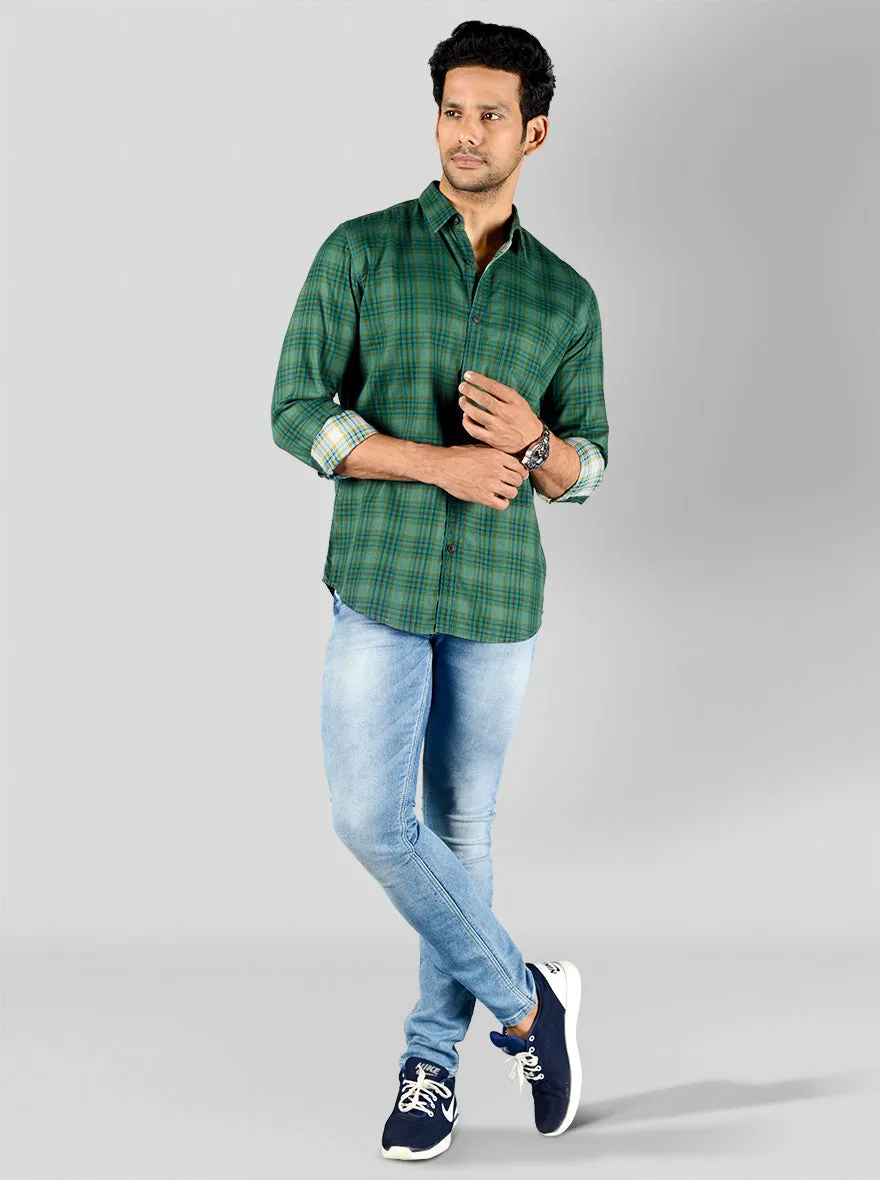 Posy Green & Blue Checked Slim Fit Casual Shirt | JadeBlue