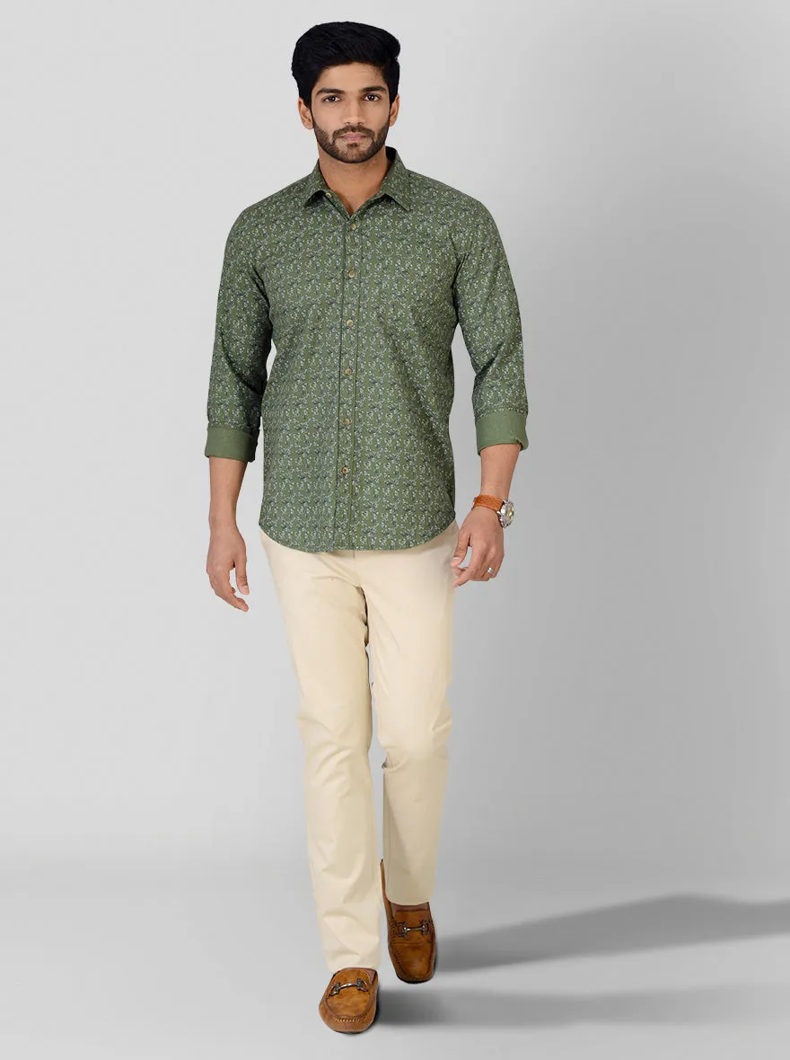 Rifle Green Printed Smart Fit Casual Shirt | Greenfibre