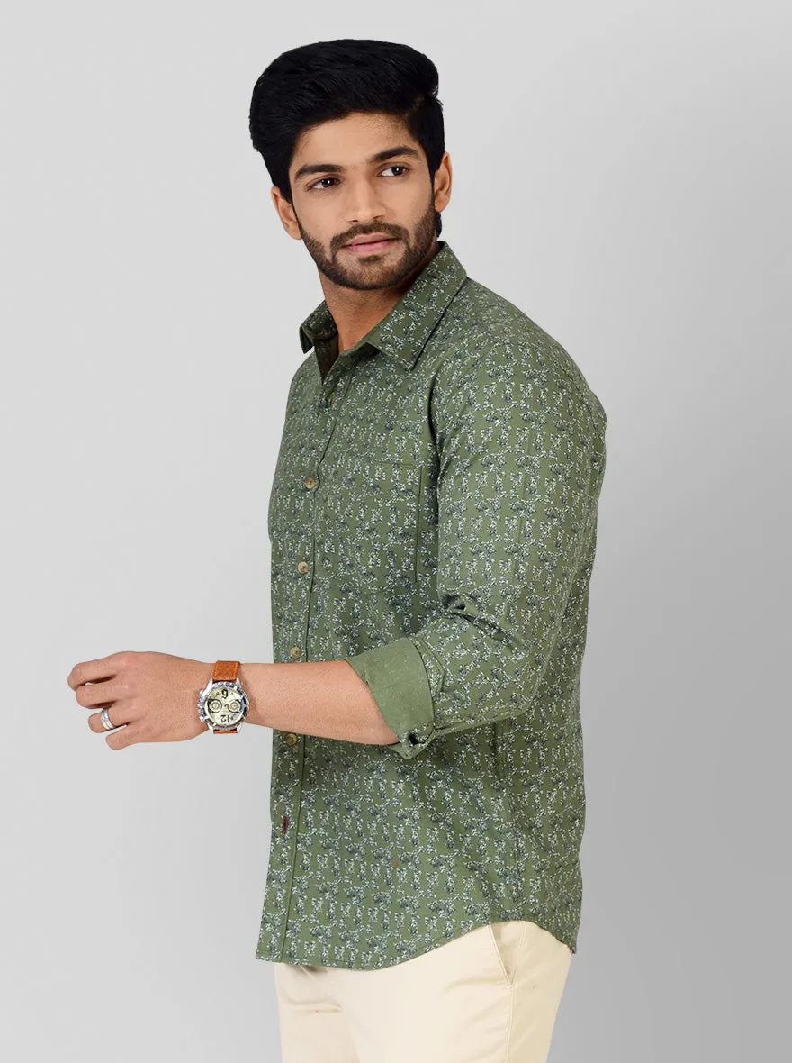 Rifle Green Printed Smart Fit Casual Shirt | Greenfibre