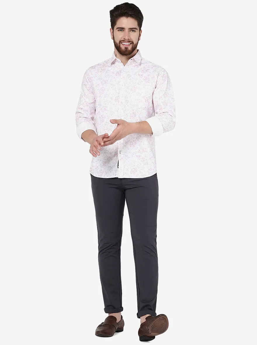 Rose Pink Printed Slim Fit Casual Shirt | Greenfibre