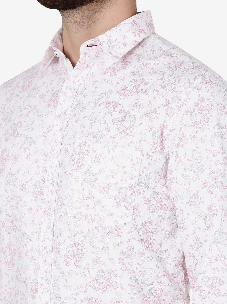 Rose Pink Printed Slim Fit Casual Shirt | Greenfibre