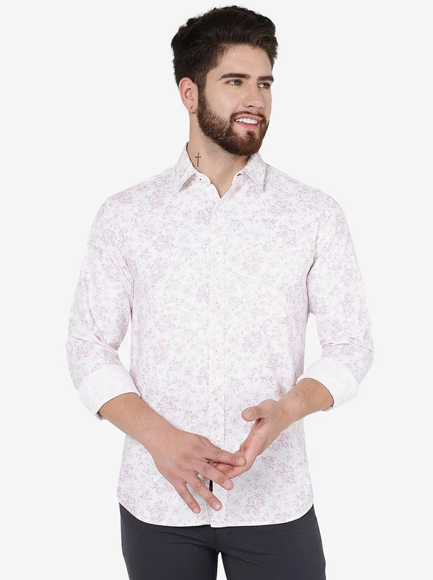 Rose Pink Printed Slim Fit Casual Shirt | Greenfibre