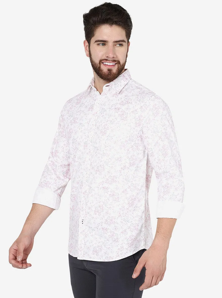 Rose Pink Printed Slim Fit Casual Shirt | Greenfibre