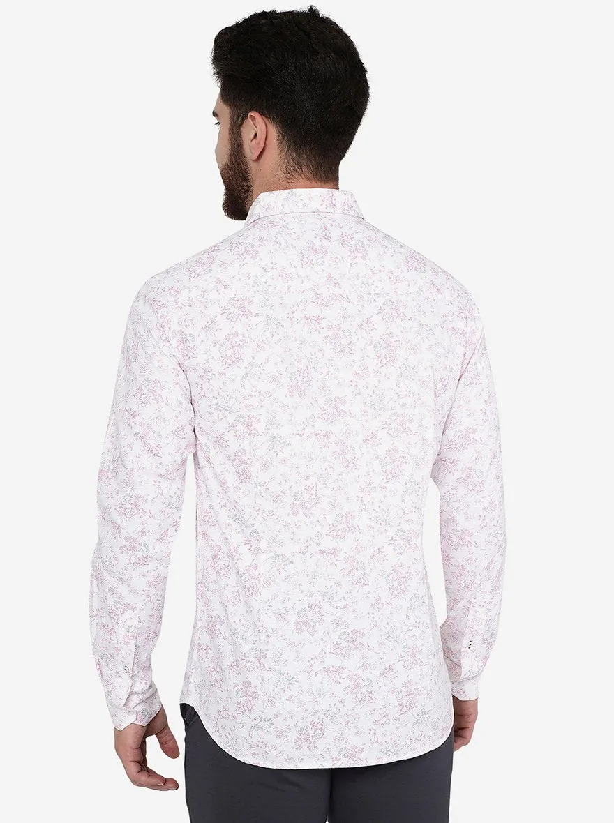 Rose Pink Printed Slim Fit Casual Shirt | Greenfibre