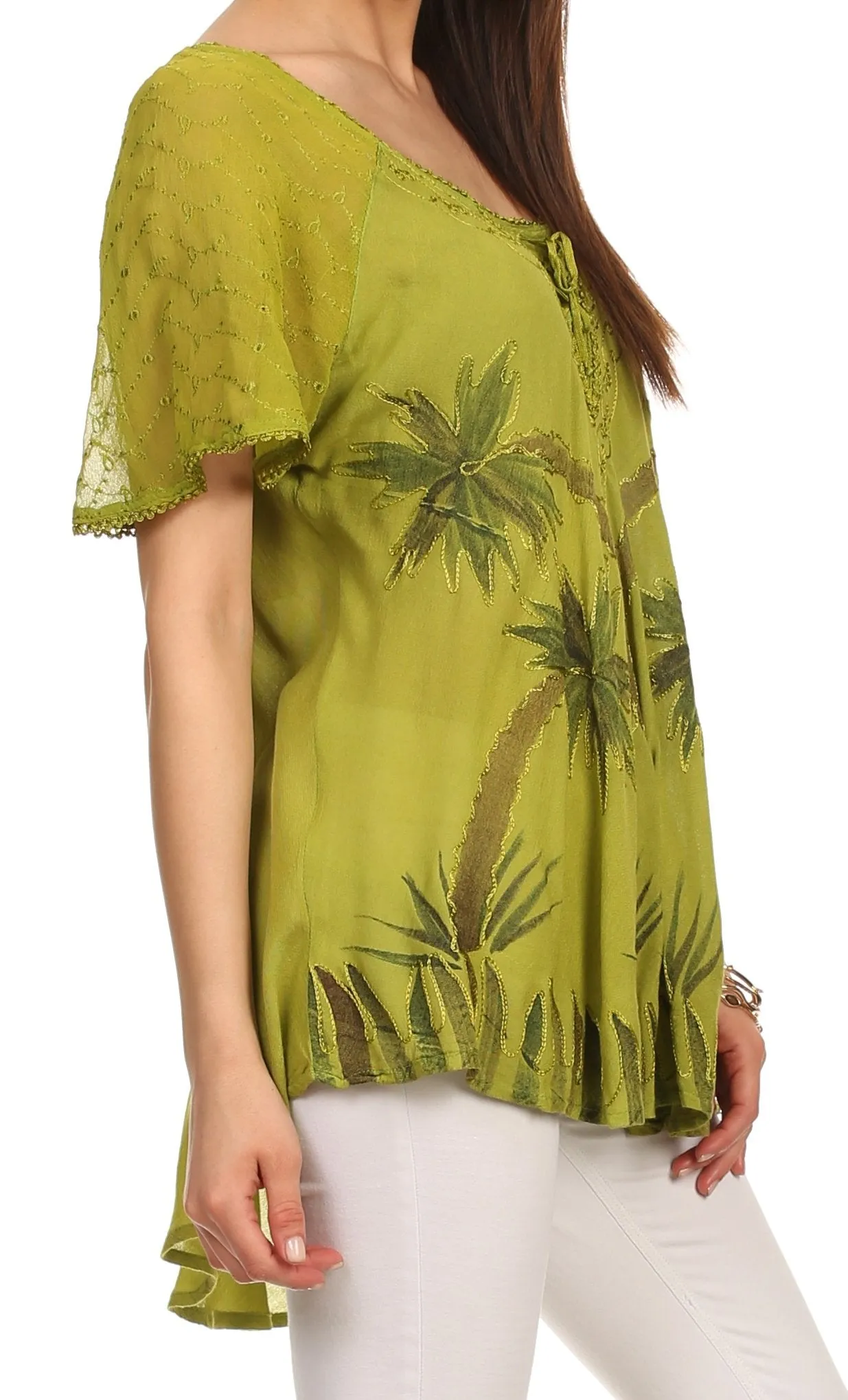 Sakkas Albina Island Relaxed Fit Embroidery Cap Sleeves Blouse / Top