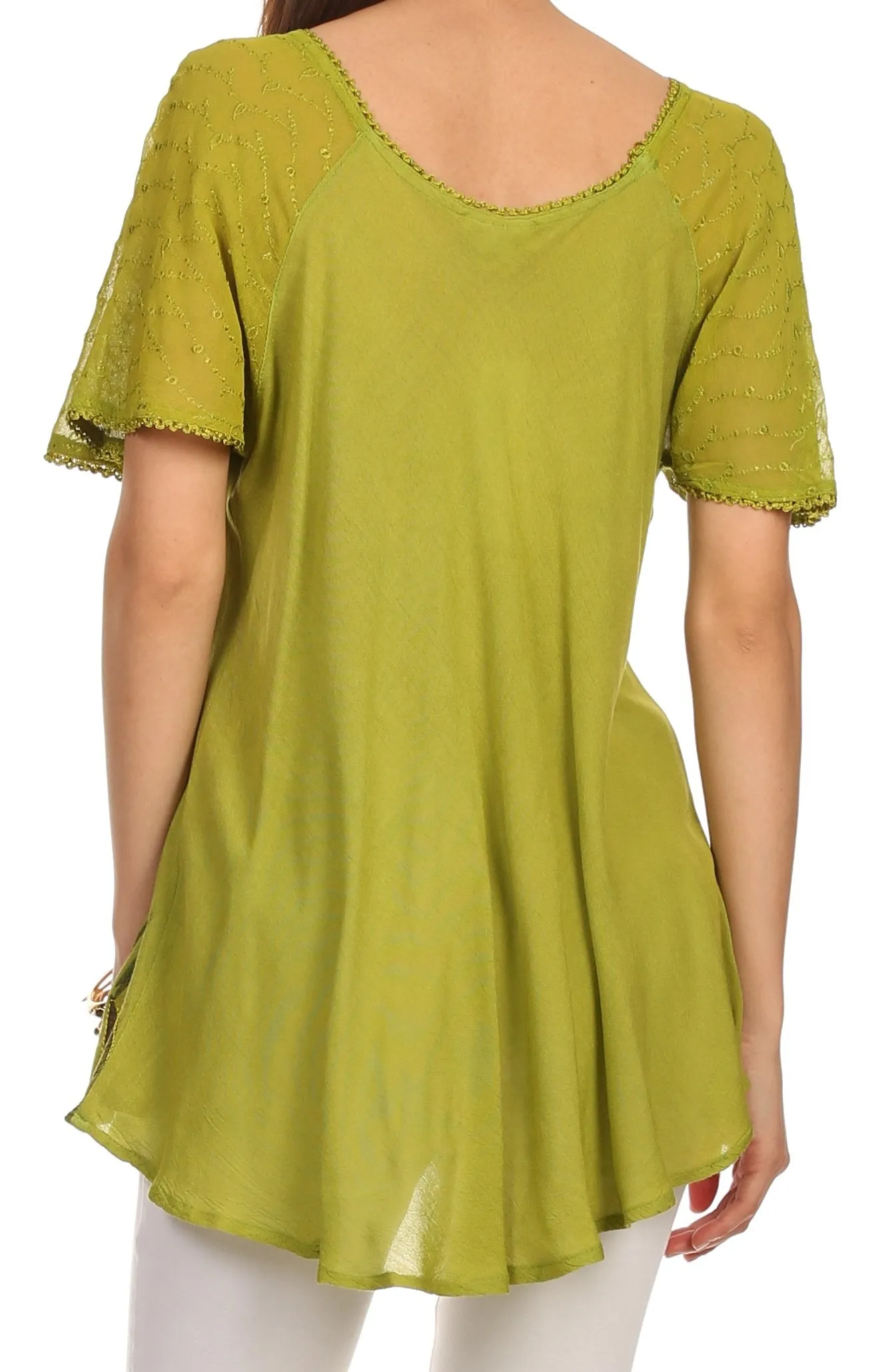 Sakkas Albina Island Relaxed Fit Embroidery Cap Sleeves Blouse / Top