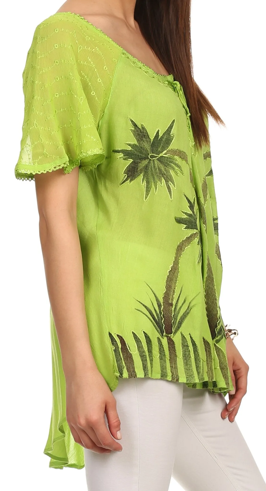 Sakkas Albina Island Relaxed Fit Embroidery Cap Sleeves Blouse / Top