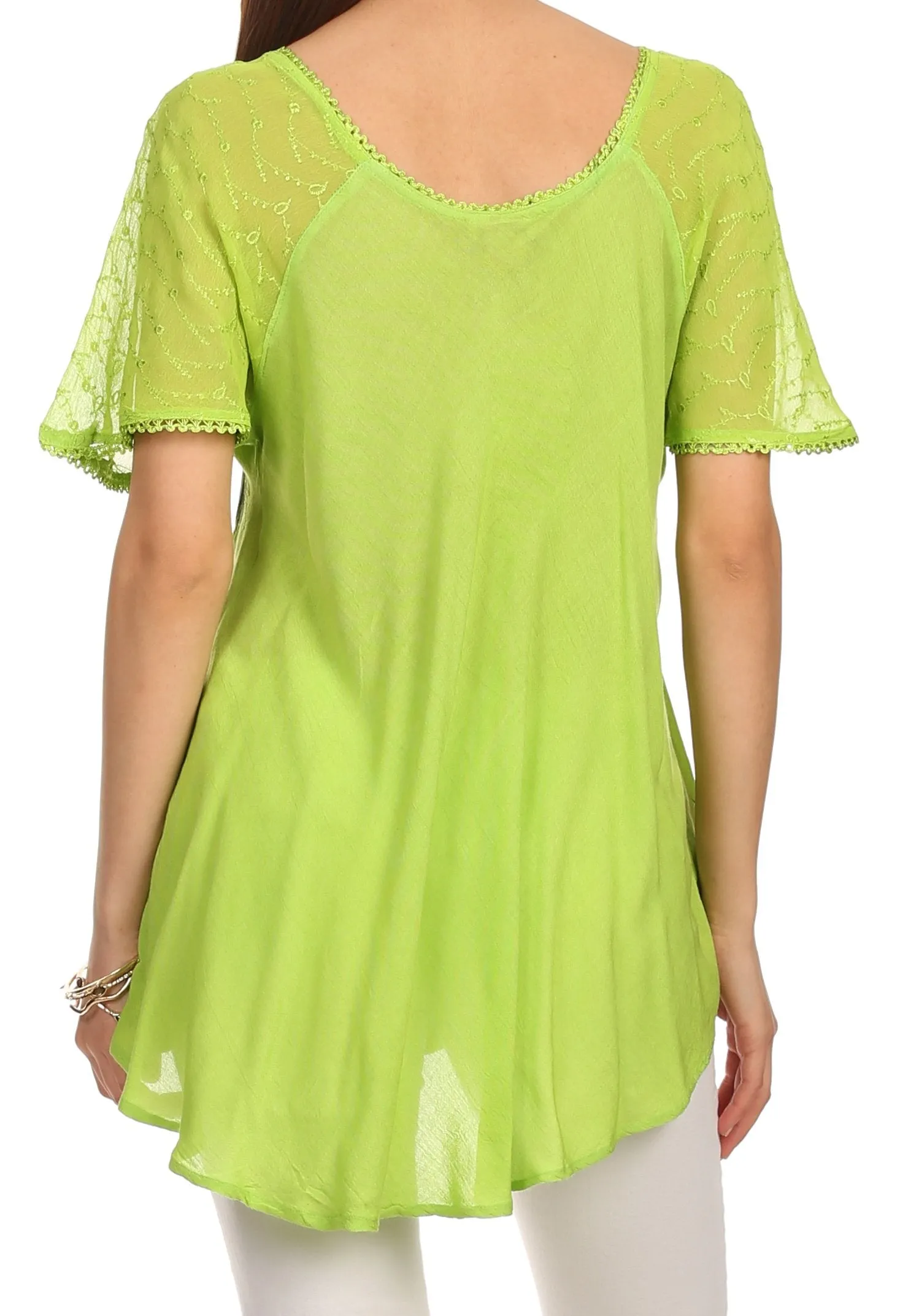 Sakkas Albina Island Relaxed Fit Embroidery Cap Sleeves Blouse / Top