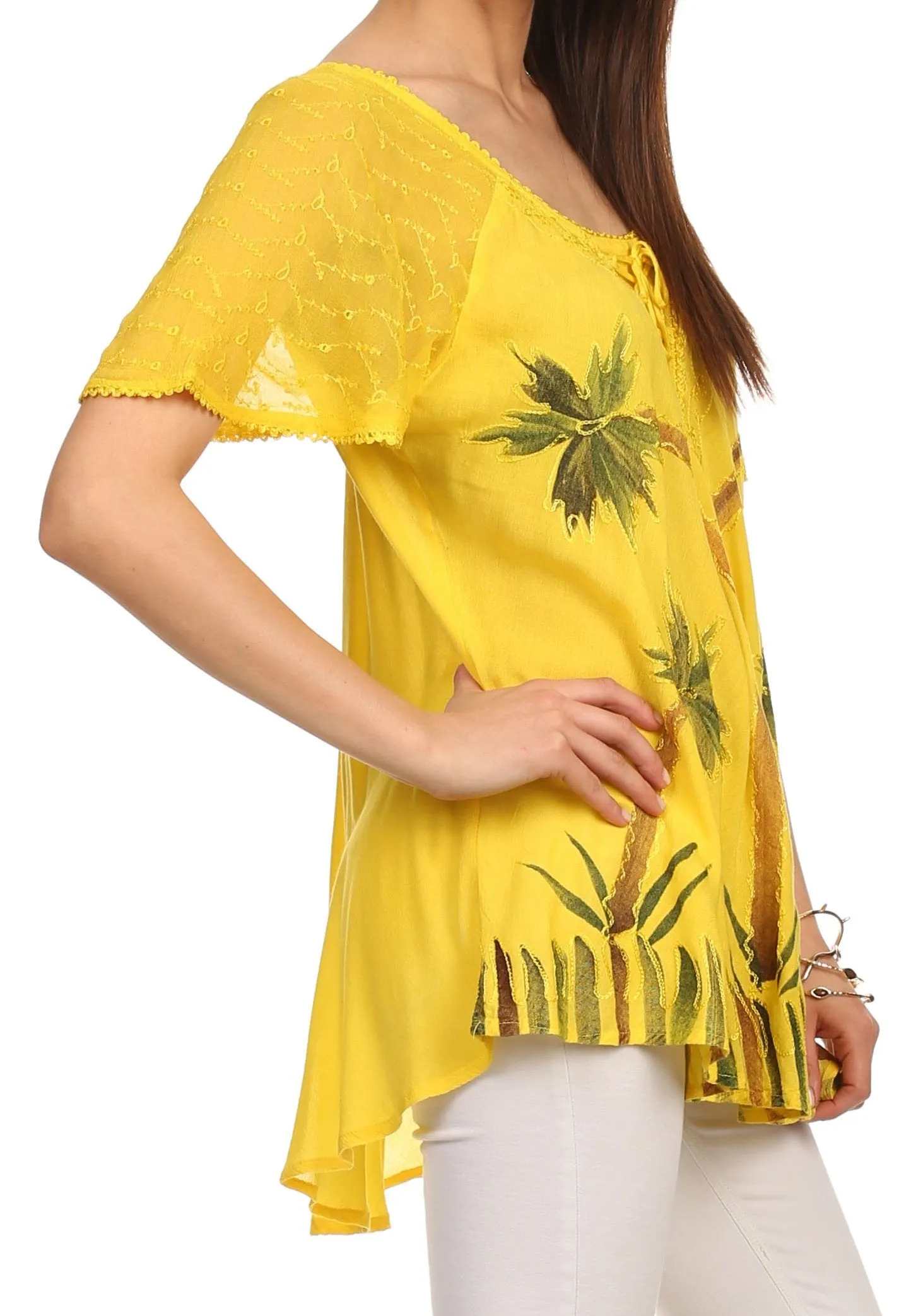 Sakkas Albina Island Relaxed Fit Embroidery Cap Sleeves Blouse / Top