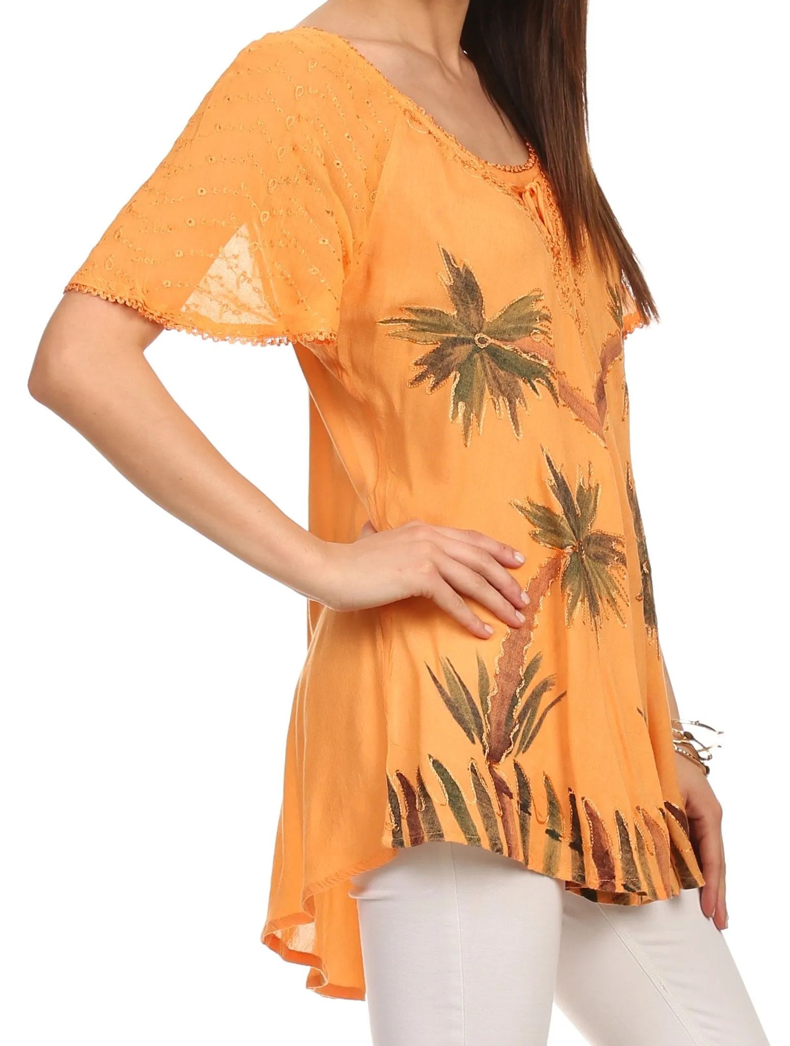 Sakkas Albina Island Relaxed Fit Embroidery Cap Sleeves Blouse / Top