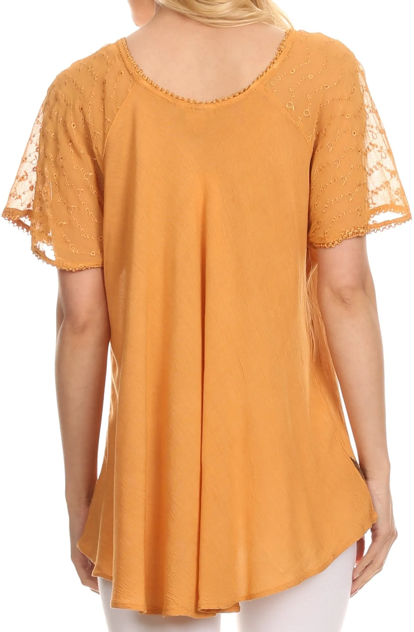 Sakkas Albina Island Relaxed Fit Embroidery Cap Sleeves Blouse / Top