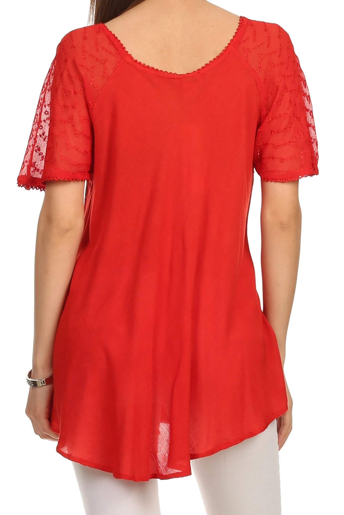 Sakkas Albina Island Relaxed Fit Embroidery Cap Sleeves Blouse / Top