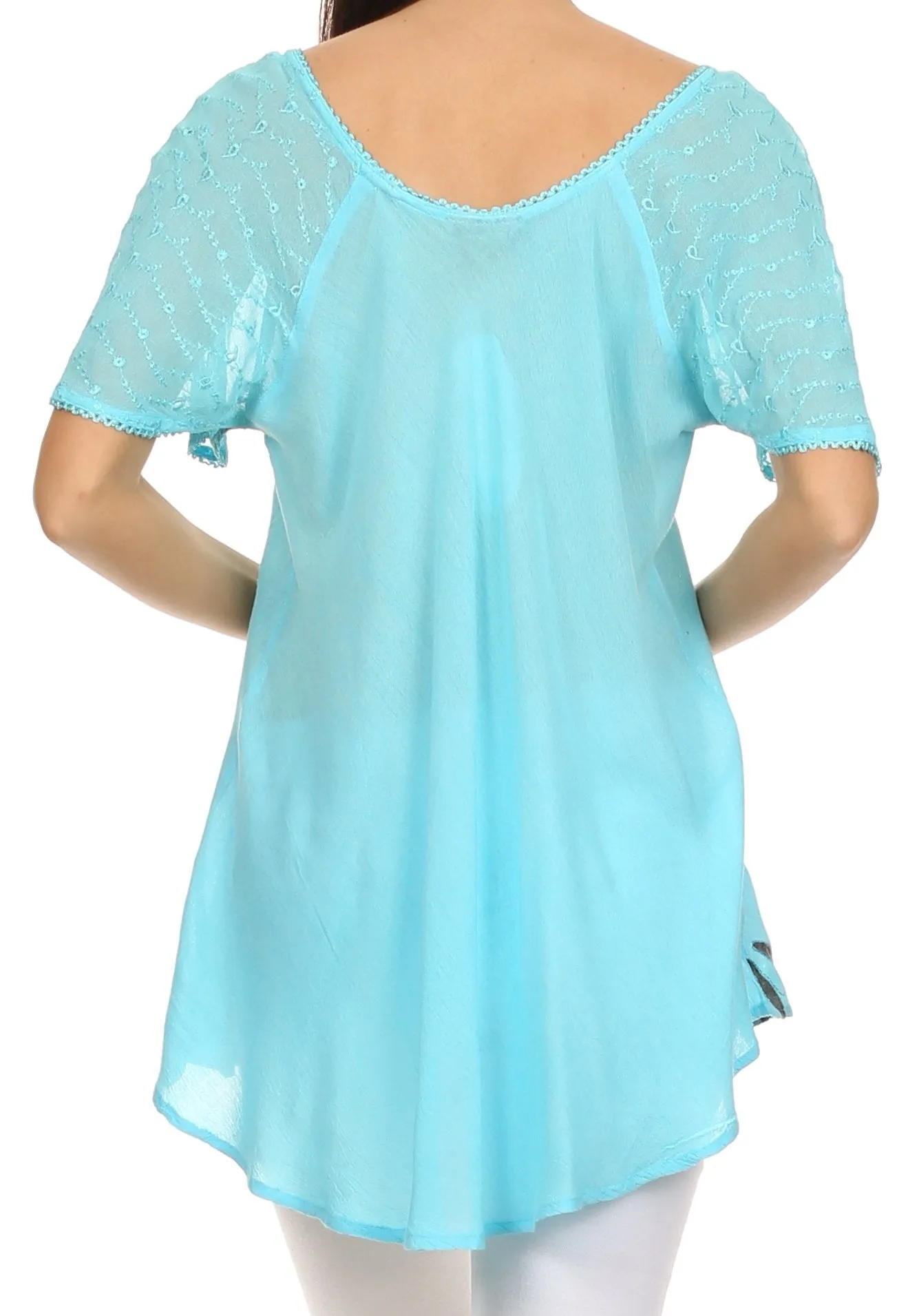 Sakkas Albina Island Relaxed Fit Embroidery Cap Sleeves Blouse / Top