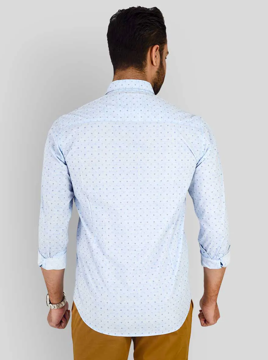 Sky Blue Printed Slim Fit Casual Shirt | JadeBlue