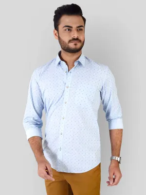 Sky Blue Printed Slim Fit Casual Shirt | JadeBlue