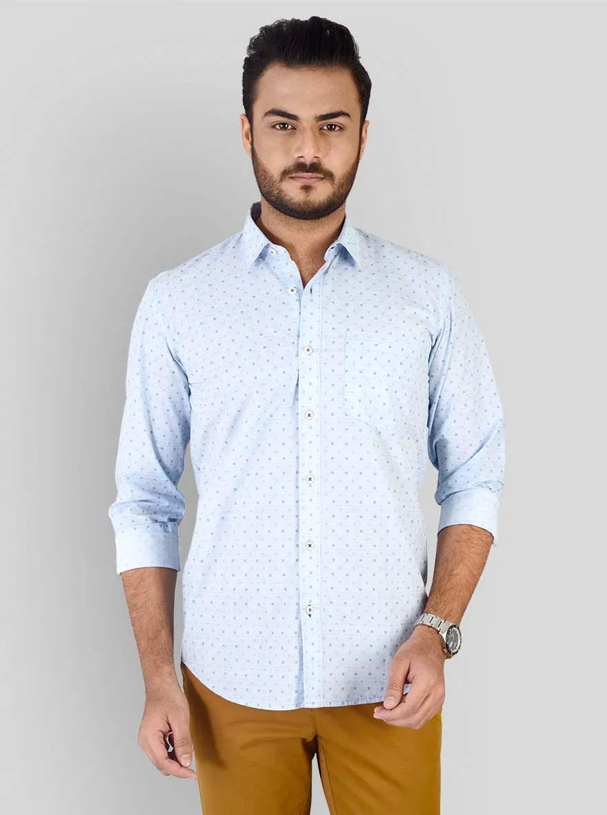 Sky Blue Printed Slim Fit Casual Shirt | JadeBlue