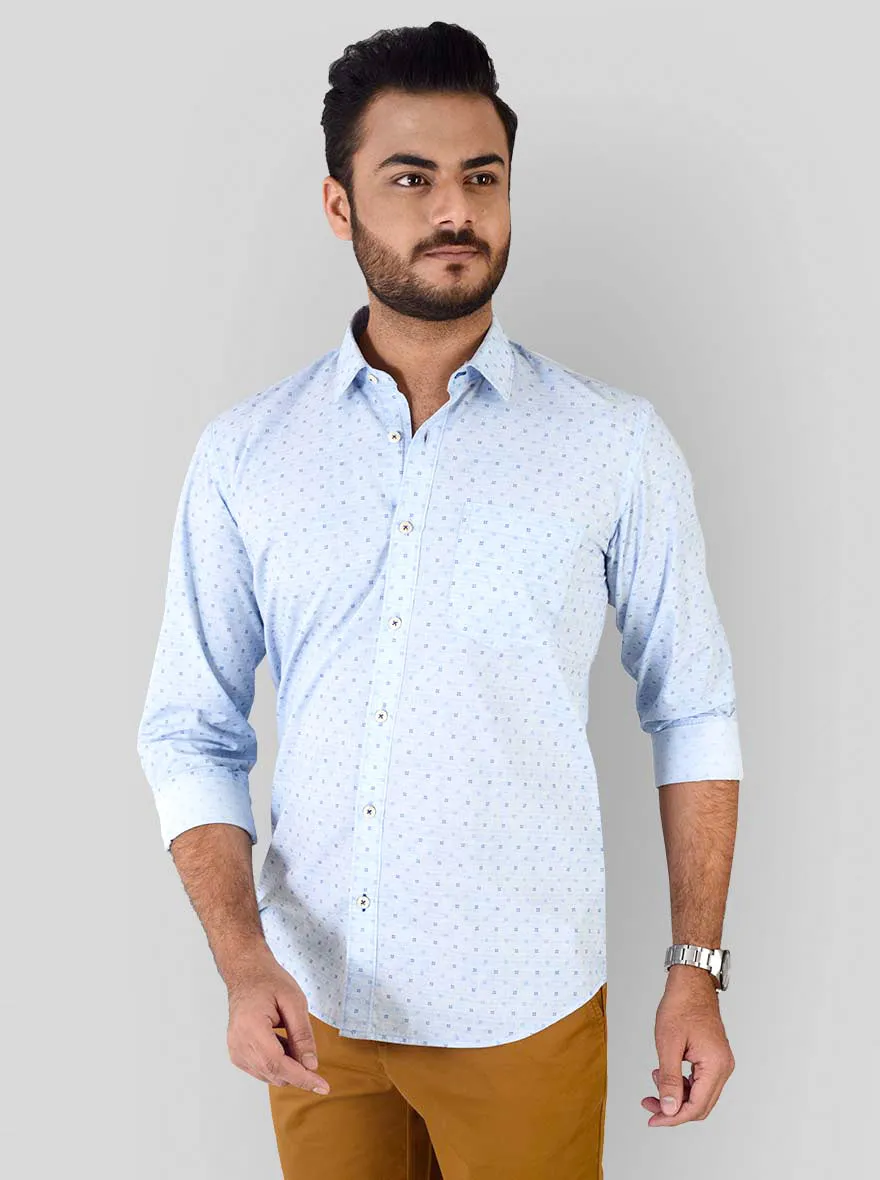 Sky Blue Printed Slim Fit Casual Shirt | JadeBlue