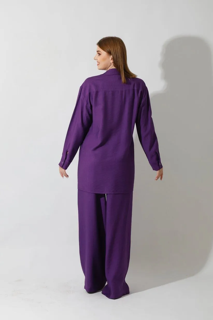 Spanish Linen - Purple Wide Leg Pants