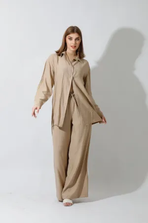 Spanish Linen - Relaxed Fit Beige Set Shirt   Pants