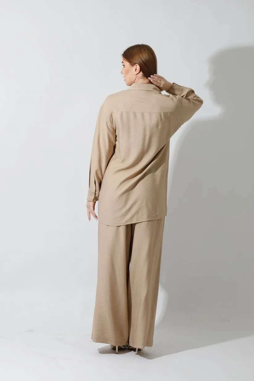 Spanish Linen - Relaxed Fit Beige Set Shirt   Pants