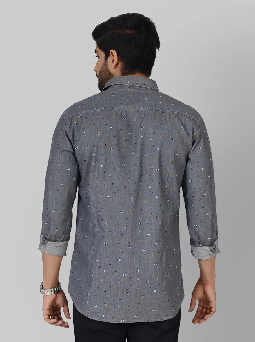 Stone Black Printed Slim Fit Casual Shirt | JadeBlue