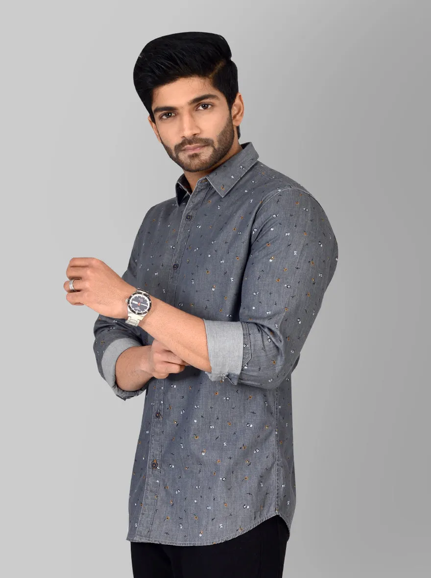 Stone Black Printed Slim Fit Casual Shirt | JadeBlue