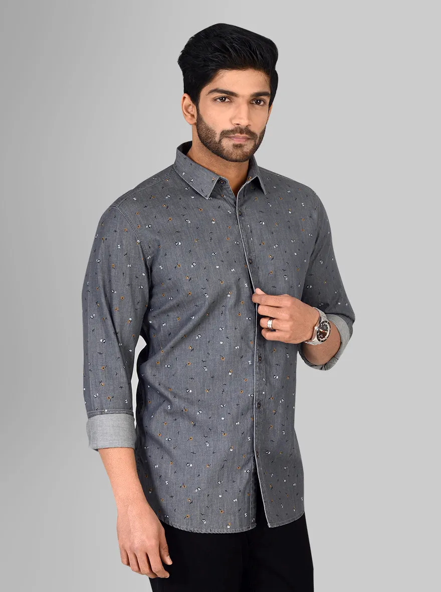 Stone Black Printed Slim Fit Casual Shirt | JadeBlue