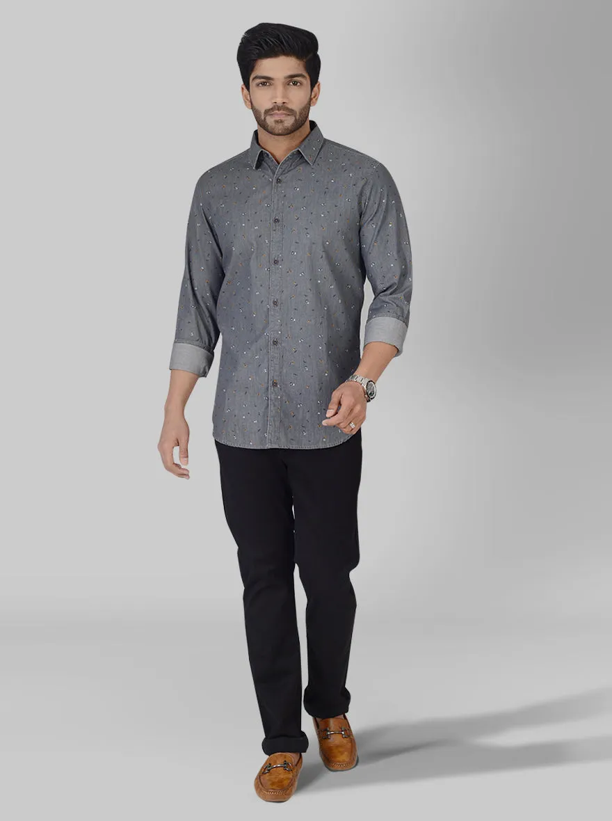 Stone Black Printed Slim Fit Casual Shirt | JadeBlue