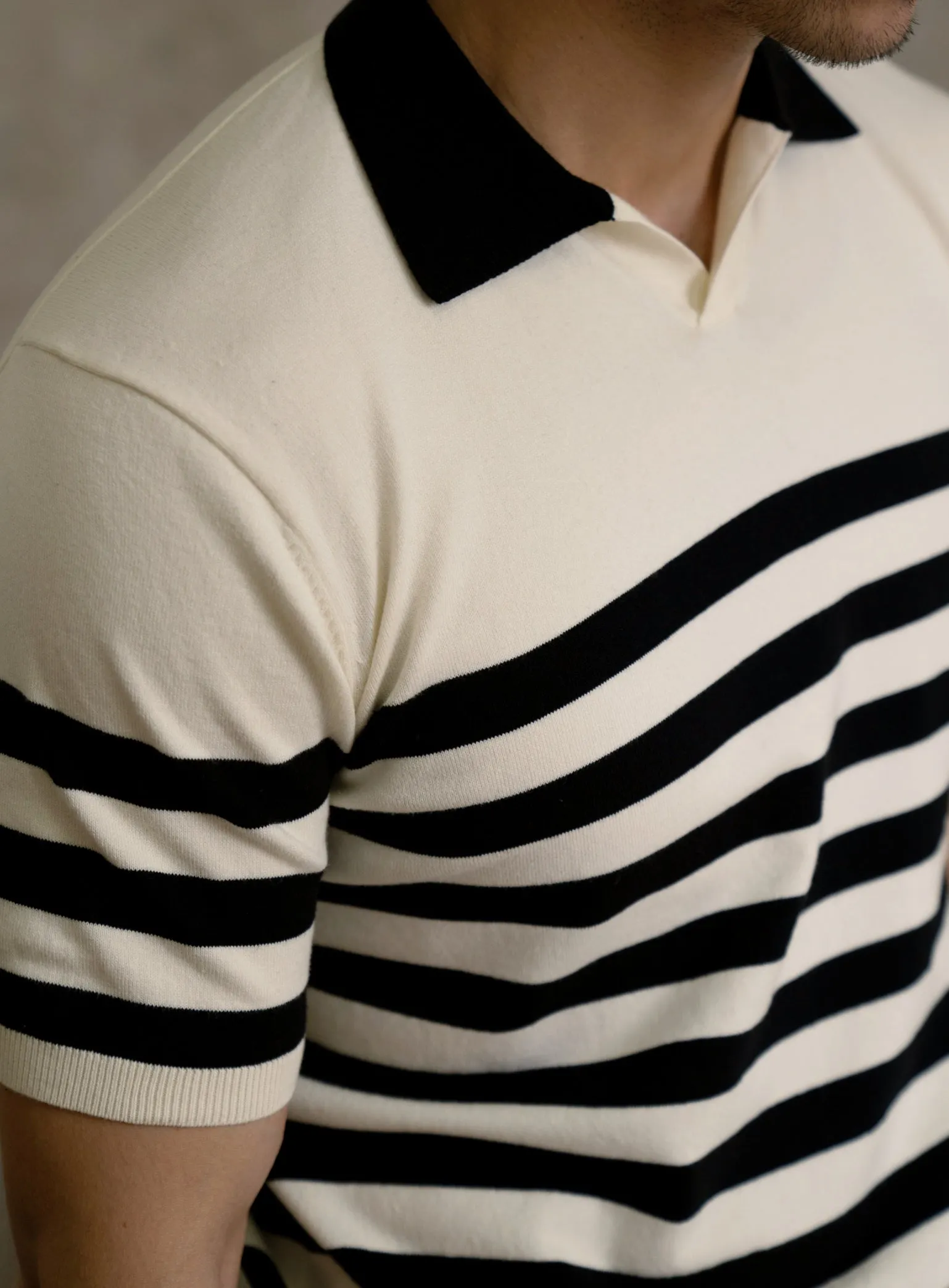 Striped Johnny Collar Shirt Men's