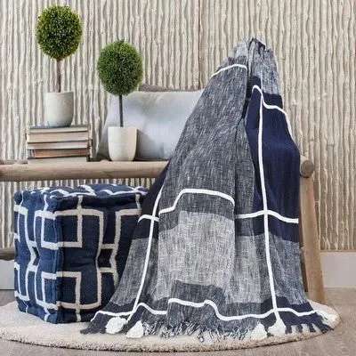 Sundry 80167NNV Natural Navy Throw Blanket