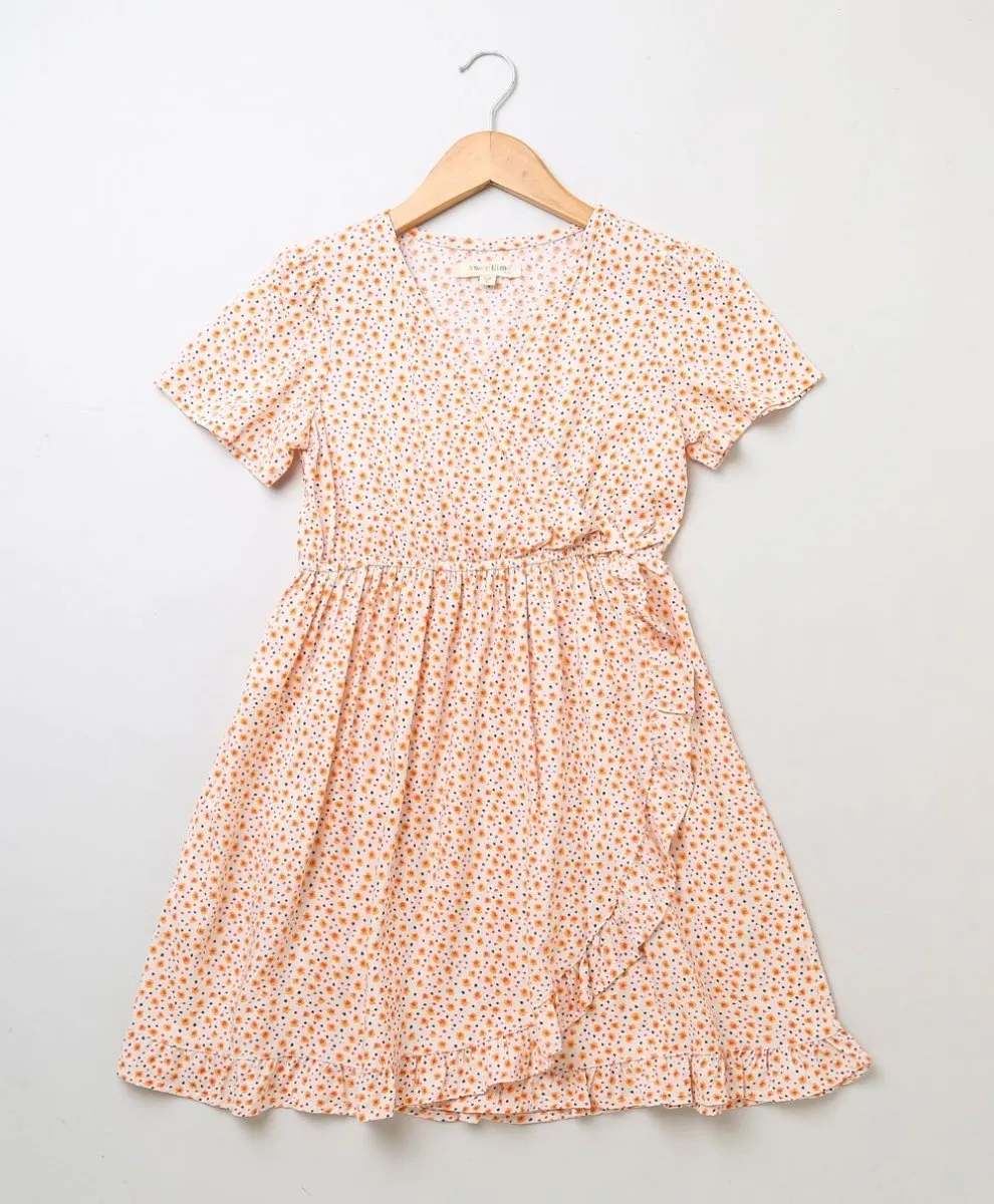 Sweetlime By As Organic viscose fit & flare dress for girls- Orange