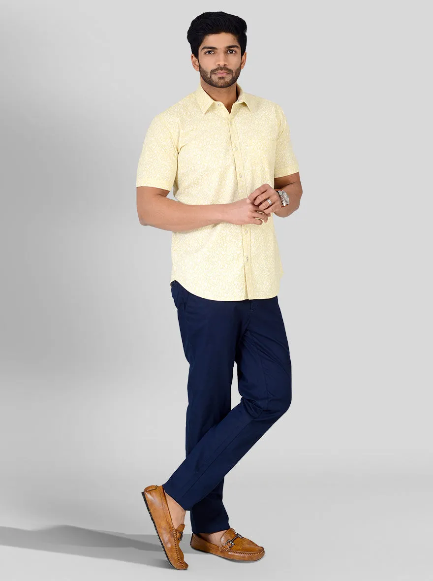 Tender Yellow Printed Tailored Fit Casual Shirt | JadeBlue