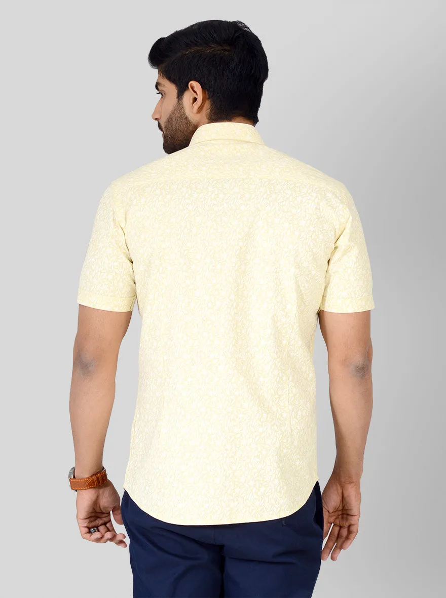 Tender Yellow Printed Tailored Fit Casual Shirt | JadeBlue