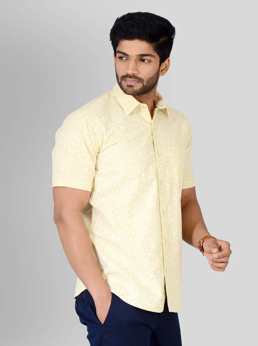 Tender Yellow Printed Tailored Fit Casual Shirt | JadeBlue