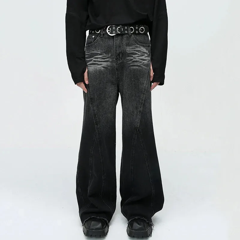 Vintage Men's Baggy Jeans Fashion American Style Street Wear Niche Design Loose Wide Leg Denim Pants Trend 9C3414