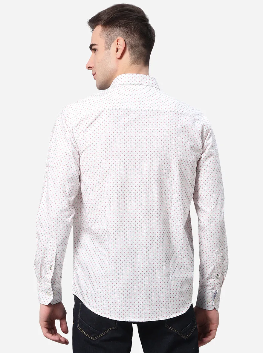 White Printed Classic Fit Casual Shirt | Greenfibre