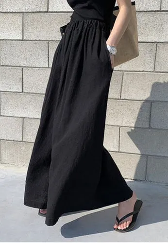 Women Pant Elastic Waist Cotton Linen Wide Leg Pants Loose Boho Style