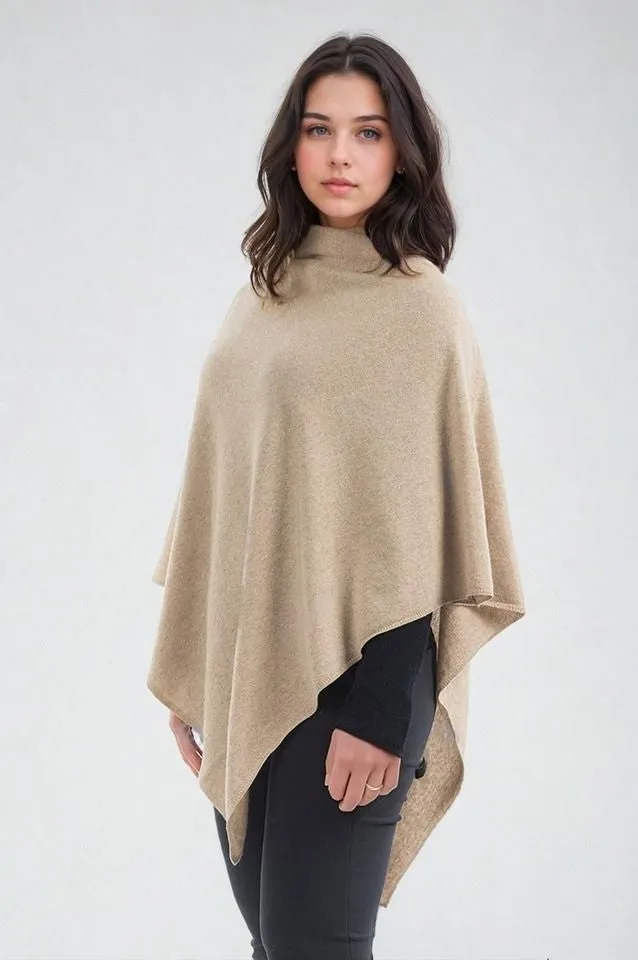 Women’s Pure Tan Cashmere Wool Julian Poncho