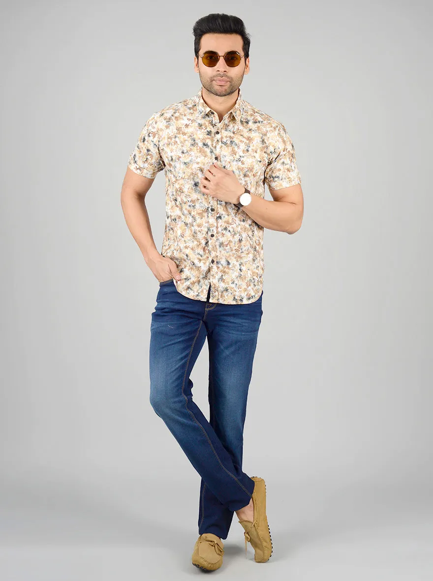 Yellow & Brown Printed Slim Fit Casual Shirt | Greenfibre