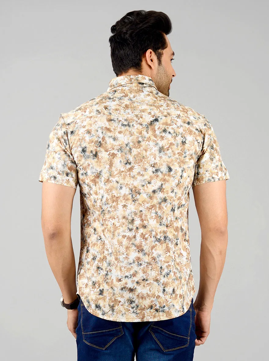 Yellow & Brown Printed Slim Fit Casual Shirt | Greenfibre